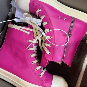 Rick Owens Pink and Cream High-Top Sneakers